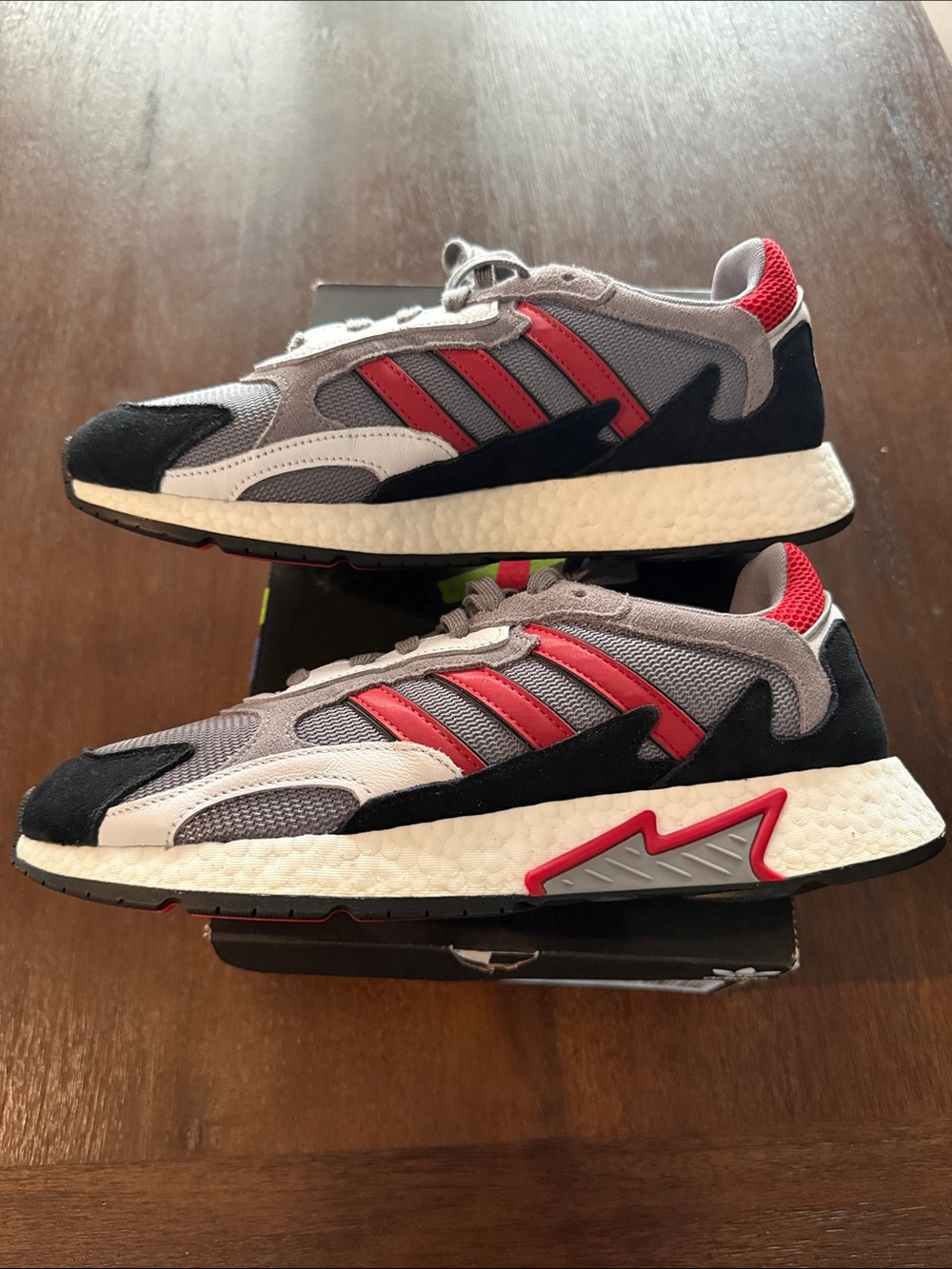 Adidas Tresc Run Gray, Black and Red Running Sneakers with Black Accents Size 11
